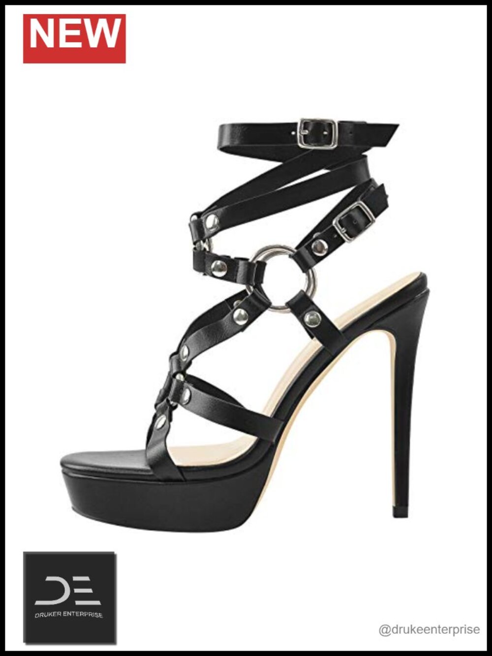 Women's Stiletto Heel Platform Sandals with Grommets & Ankle Buckle - Party